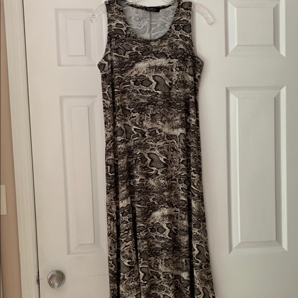 Zara Black and Gray Snake Print Maxi Dress